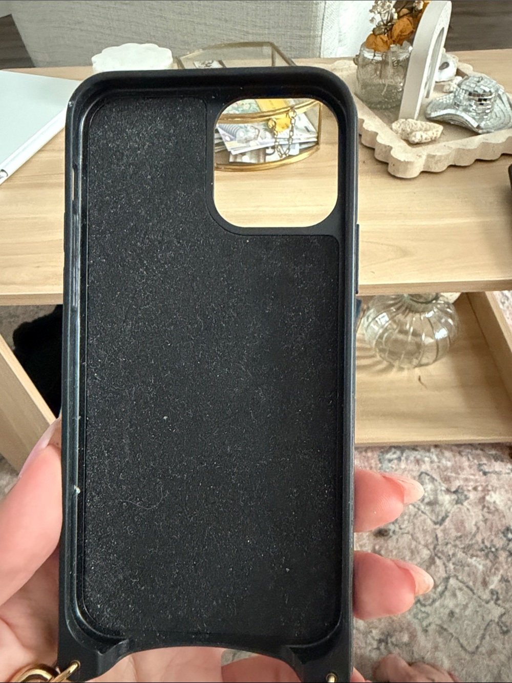 Bandolier Black Leather Crossbody Phone Case with Gold Accents - Picture 2 of 4